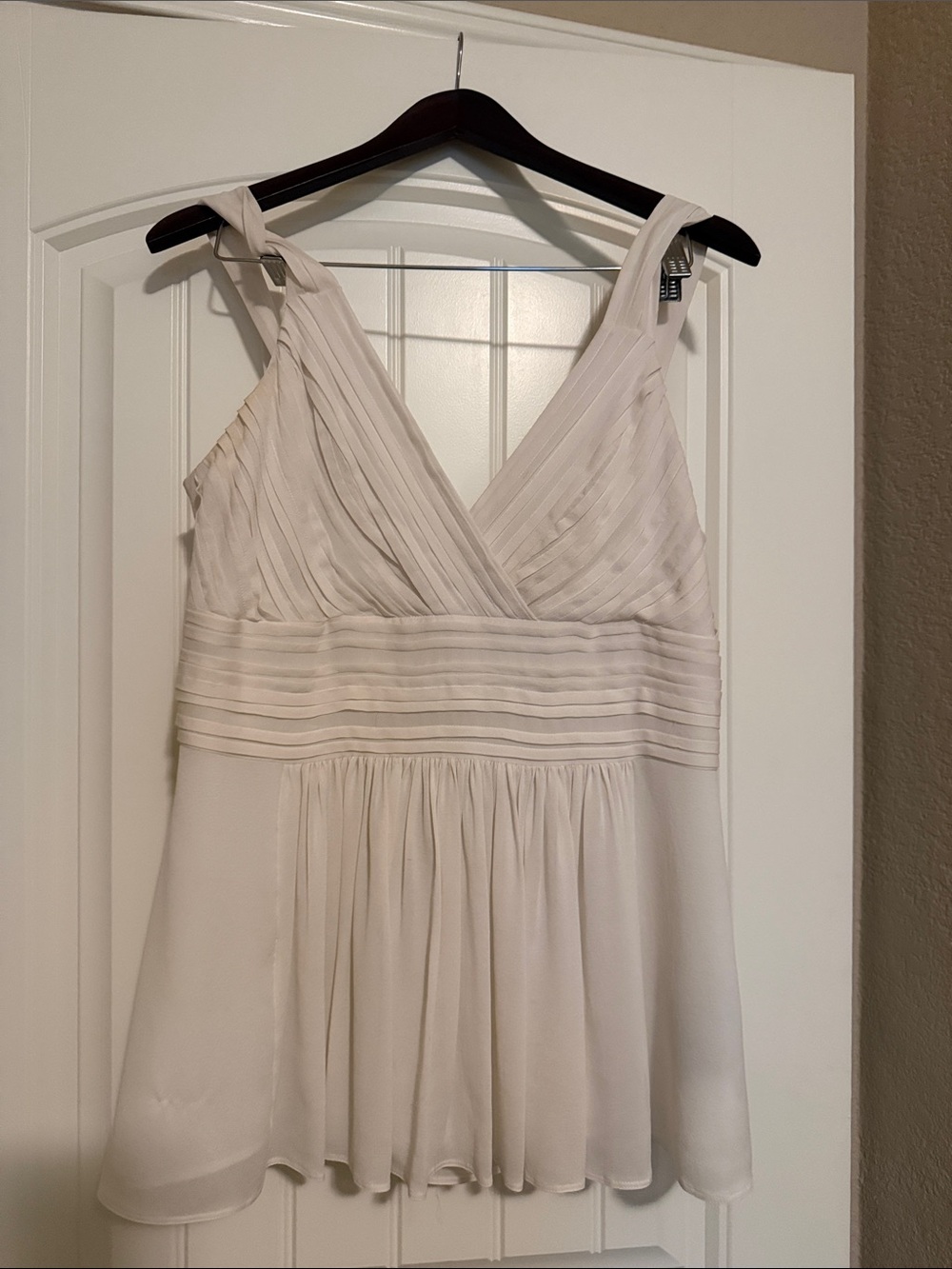 Burberry Cream Pleated V-Neck Sleeveless Top